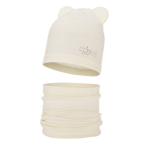 Meisjes herfst/lente set muts en buissjaal, kremi, katoenen, Cyntia