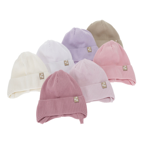 Tyttöjen syys/kevät pipo, beige, nauhoilla, 100% puuvilla, Lunara