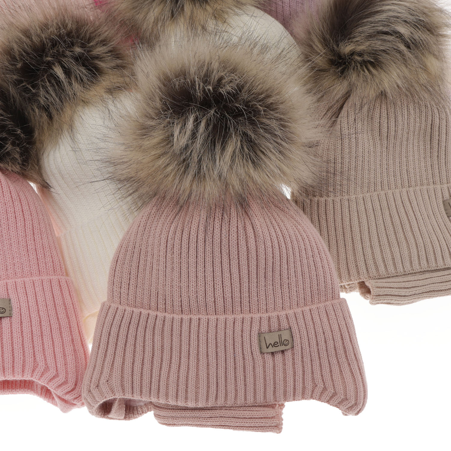 Meisjes winter set, kremowy, met bindkoorden, met garen pompon, Bria