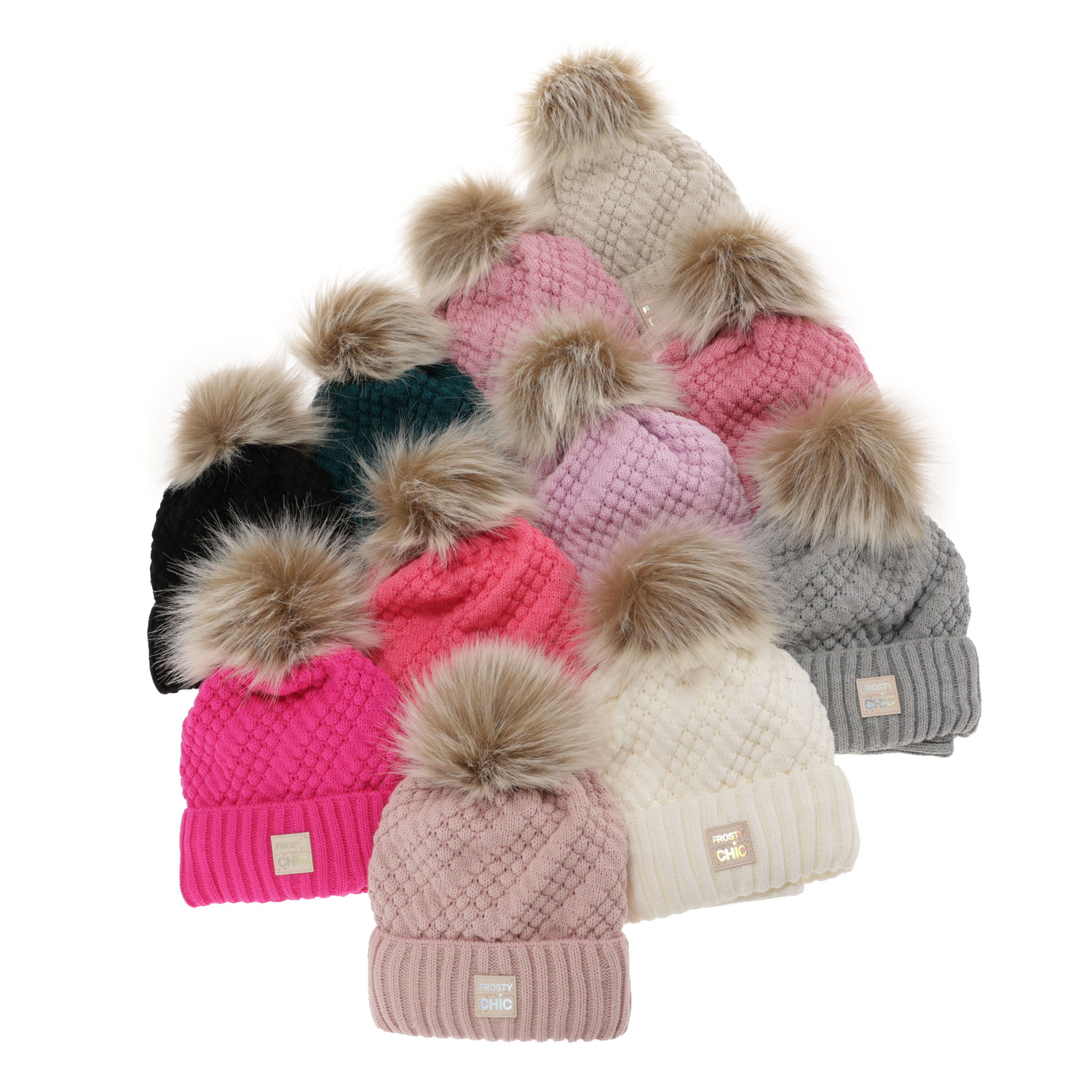 Meisjes winter set muts en buissjaal, Roze, Met garen pompon, Alena