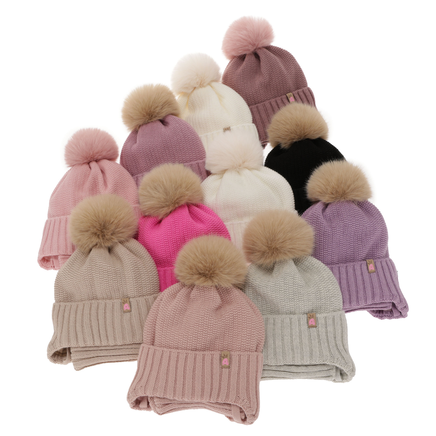 Meisjes winter set muts en buissjaal, paars, met garen pompon, Kaya