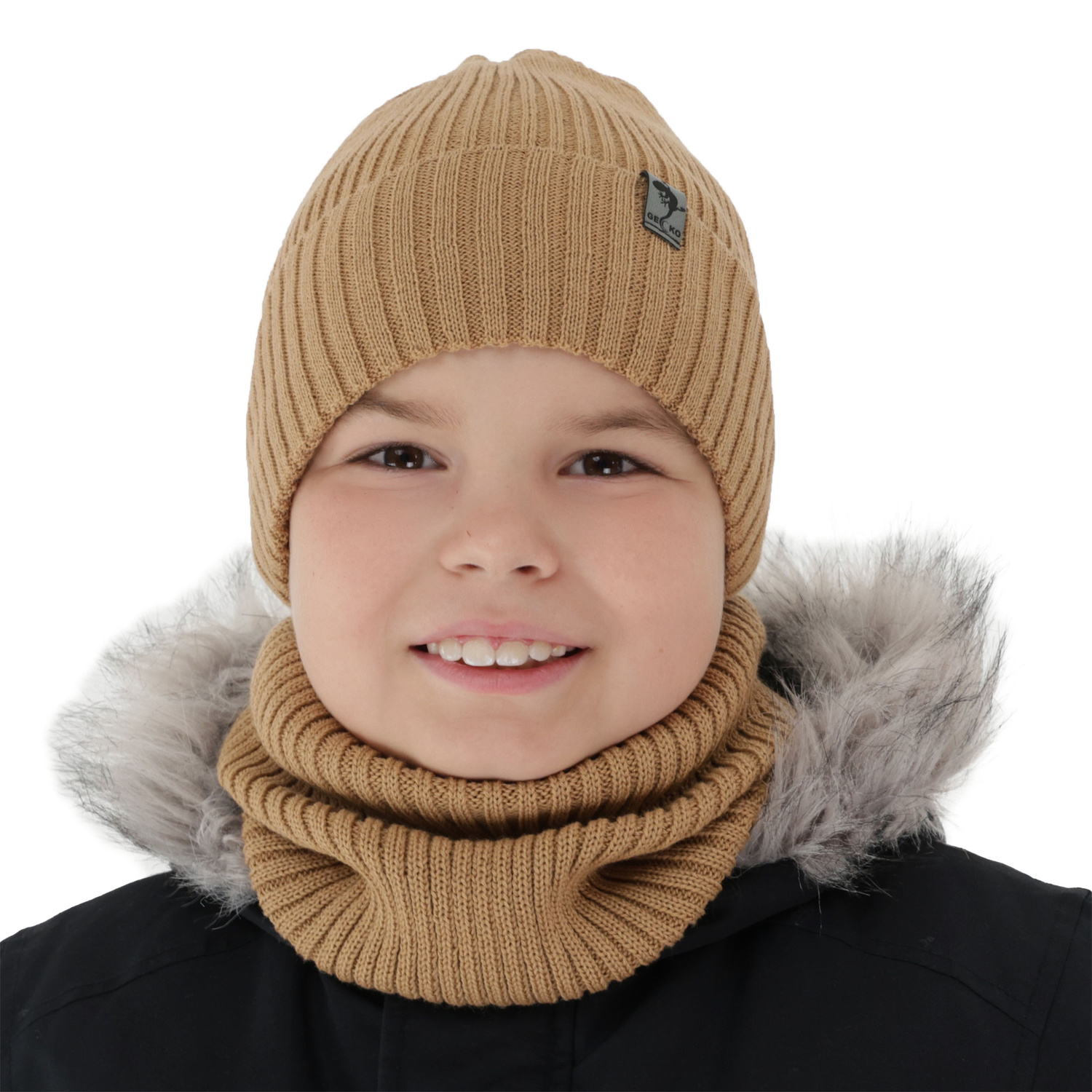 Jongens winter set, camel, met merinowol, gevoerd met fleece, Gecko