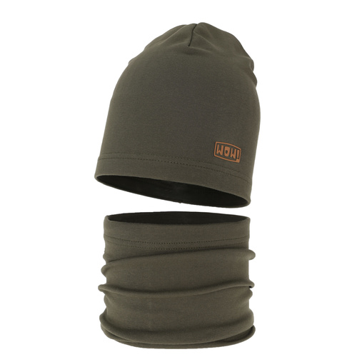Jongens herfst/lente set muts en buissjaal, khaki, gevoerd met katoen, Frizer