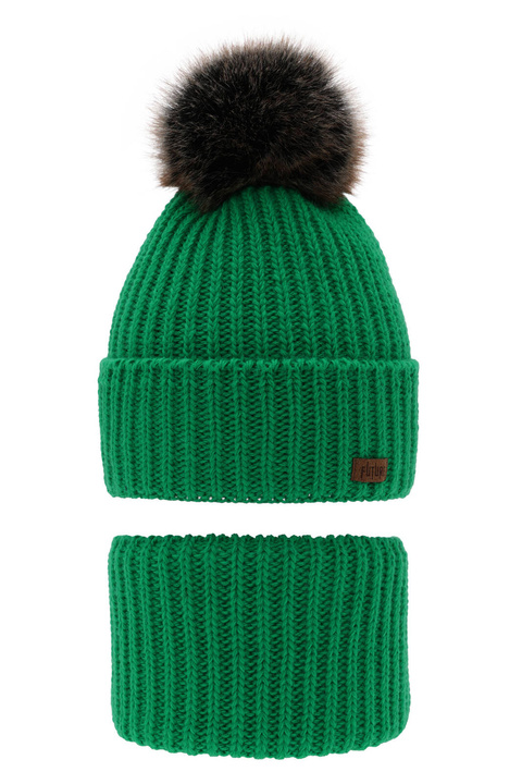Jongens winter set, groen, met garen pompon, Wonder
