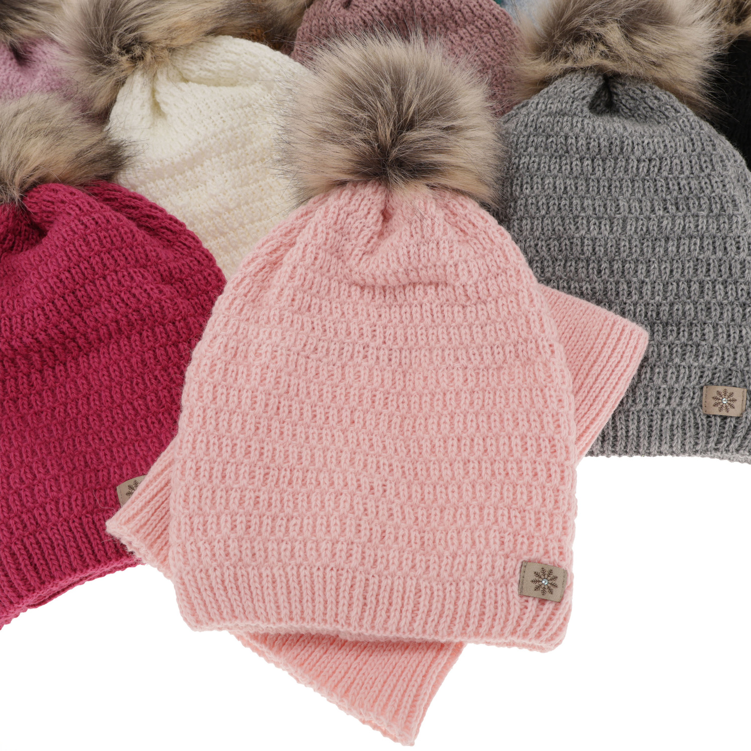 Meisjes winter set muts en buissjaal, zwart, met garen pompon, Germina