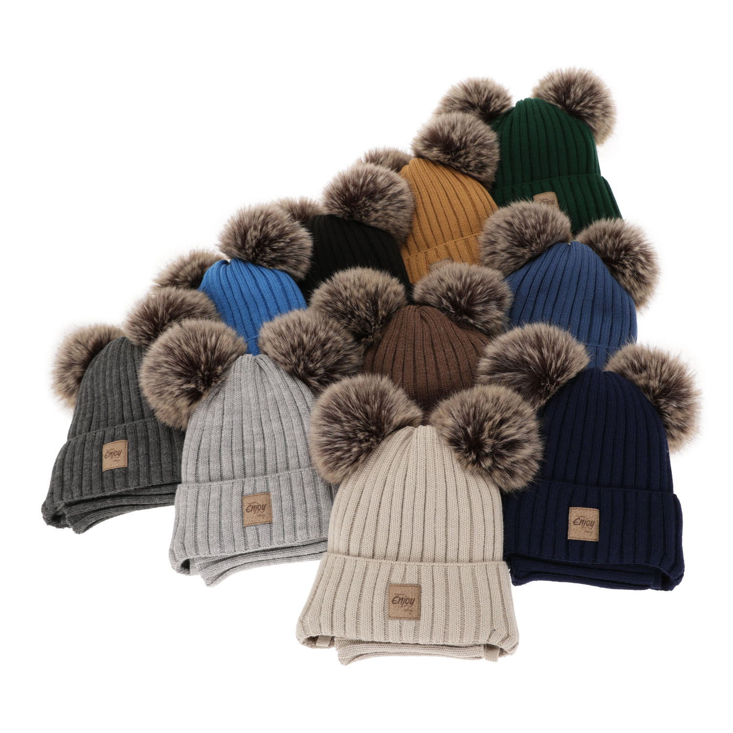 Jongens winter set, zwart, met twee pompons garen, met bindkoorden, Orange