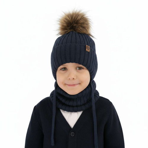 Jongens winter set, blauw, met bindkoorden, 100% Merino Wol, Juno