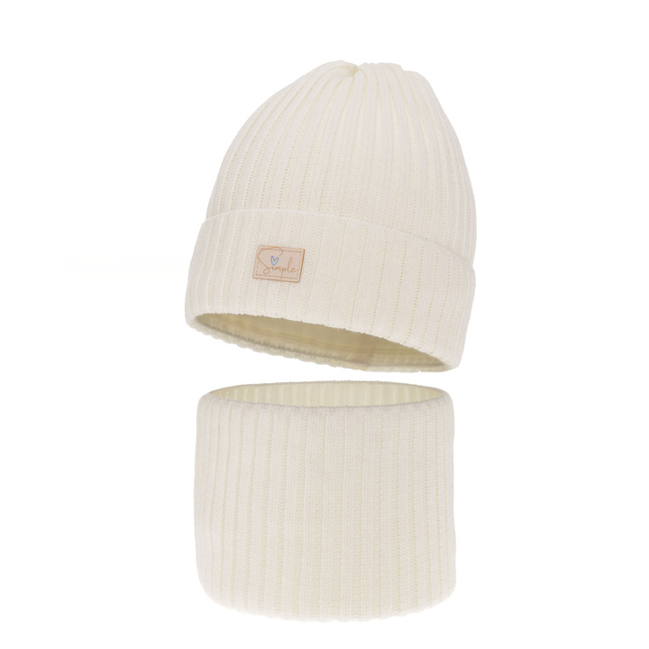 Meisjes winter set muts en buissjaal, kremowy, Tampa