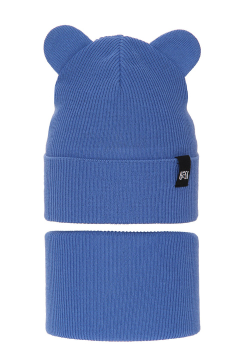 Jongens herfst/lente set muts en buissjaal, puuvillalla, blauw, Grajan