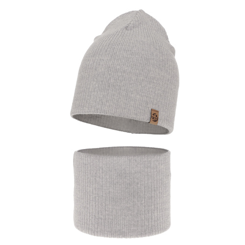 Jongens herfst/lente set muts en buissjaal, lichtgrijs, 100% Merino Wol, Richi