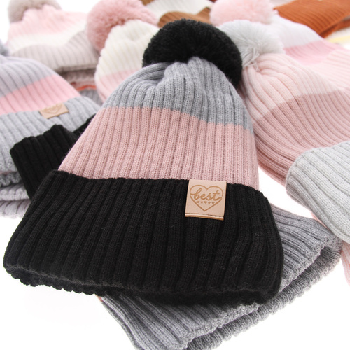 Meisjes winter set, zwart, met garen pompon, Indiana