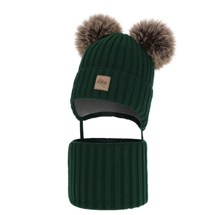 Jongens winter set, groen, met twee pompons garen, met bindkoorden, Orange