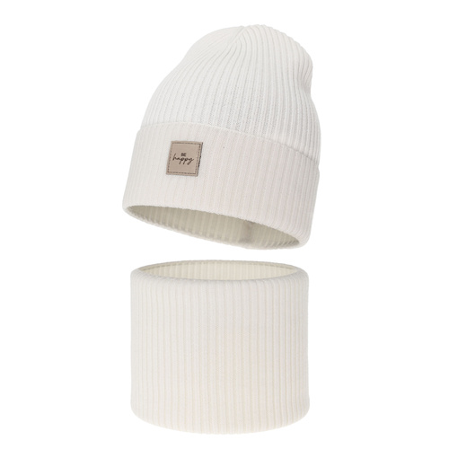 Meisjes herfst/lente set muts en buissjaal, wit, 100% Merino Wol, Vanita