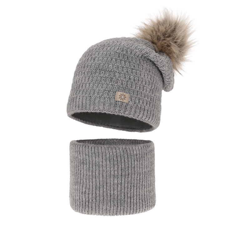Meisjes winter set, grijs, met garen pompon, Germina