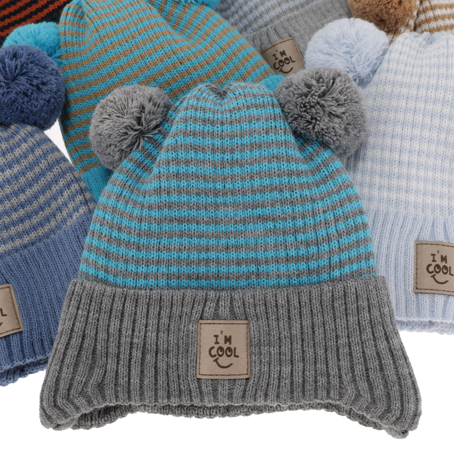 Jongens herfst/lente muts, donkerblauw, met twee pompons, met bindkoorden, Laurent