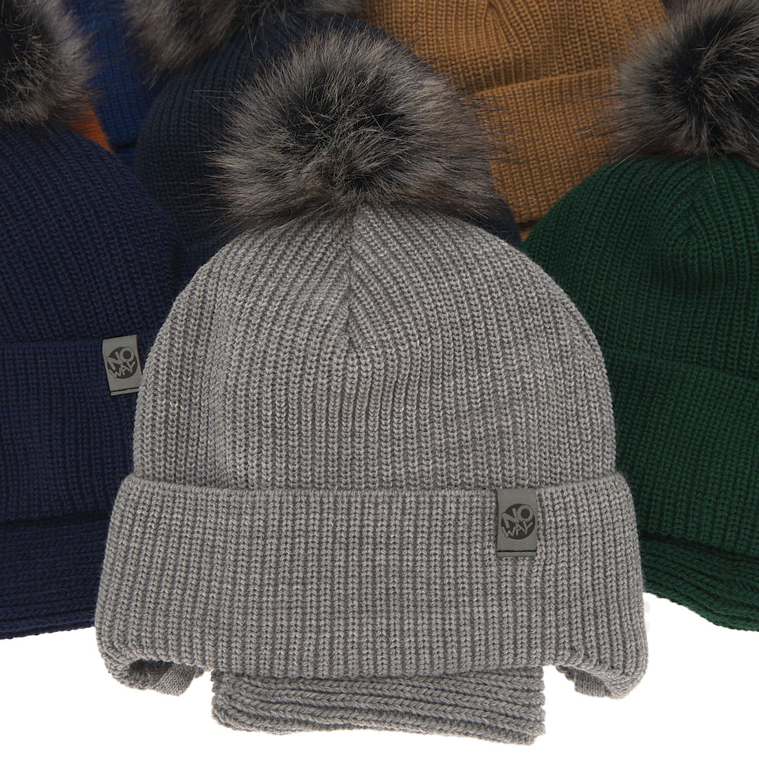 Jongens winter set, lichtblauw, met bindkoorden, met garen pompon, Honed