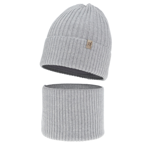 Meisjes winter set muts en buissjaal, grijs, 100% Merino Wol, Patricia