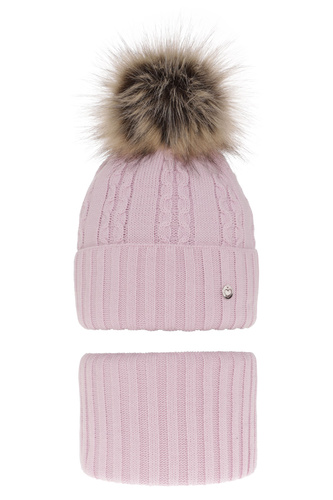 Meisjes winter set (muts en sjaal), lila, met garen pompon, Felia
