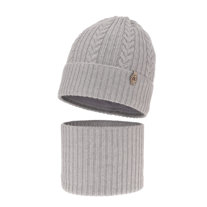 Meisjes winter set muts en buissjaal, grijs, 100% Merino Wol, Jenny