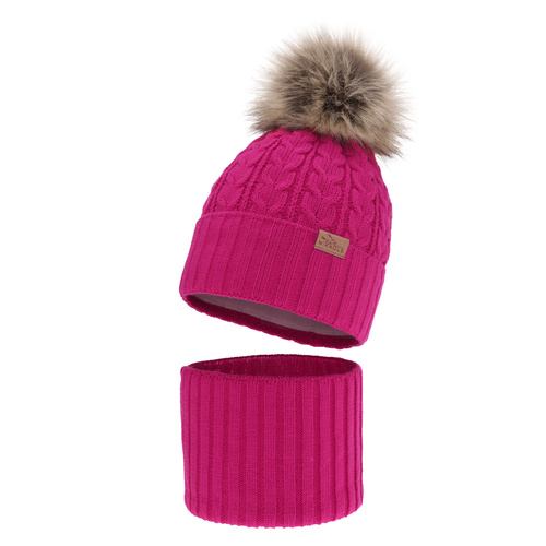 Meisjes winter set muts en buissjaal, amarant, met garen pompon, Tanzania