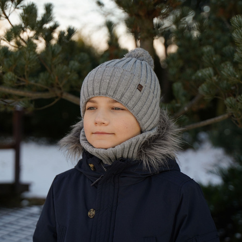 Jongens winter set, grijs, met garen pompon, Wiliam