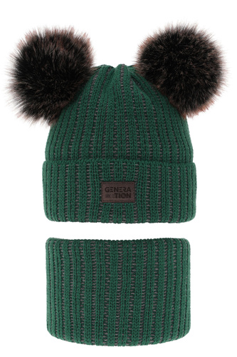 Jongens winter set, groen, met twee pompons, Tokio