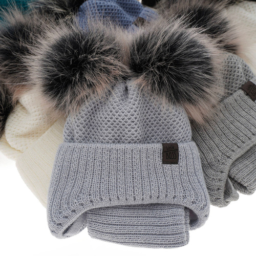 Jongens winter set, blauw, met twee pompons, met bindkoorden, Randel