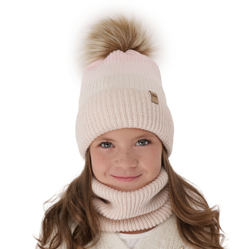 Meisjes winter set muts en buissjaal, grijs, met garen pompon, Gimena