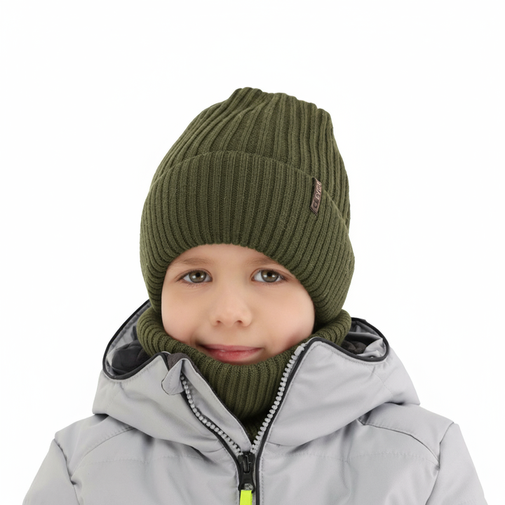 Jongens winter set, khaki, 100% Merino Wol, Gizmo
