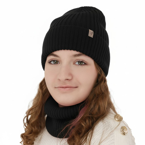 Meisjes winter set, zwart, 100% Merino Wol, Patricia