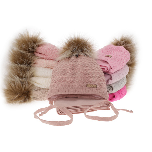 Meisjes winter set, beige, met garen pompon, Clotilde