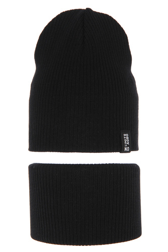 Jongens herfst/lente set muts en buissjaal, puuvillalla, zwart, Tunis