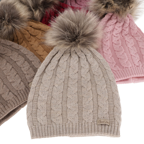 Dames wintermuts, paars, met merinowol, Bafi