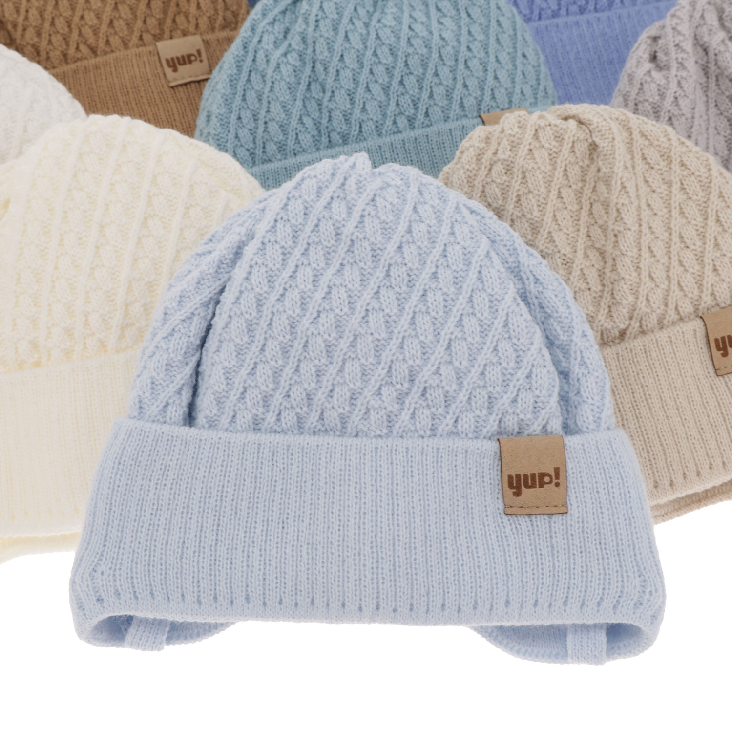 Jongens herfst/lente muts, blauw, met bindkoorden, David