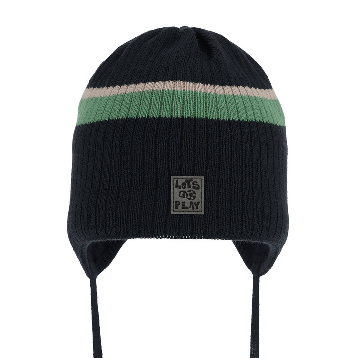 Jongens herfst/lente muts, blauw, met bindkoorden, Oliver