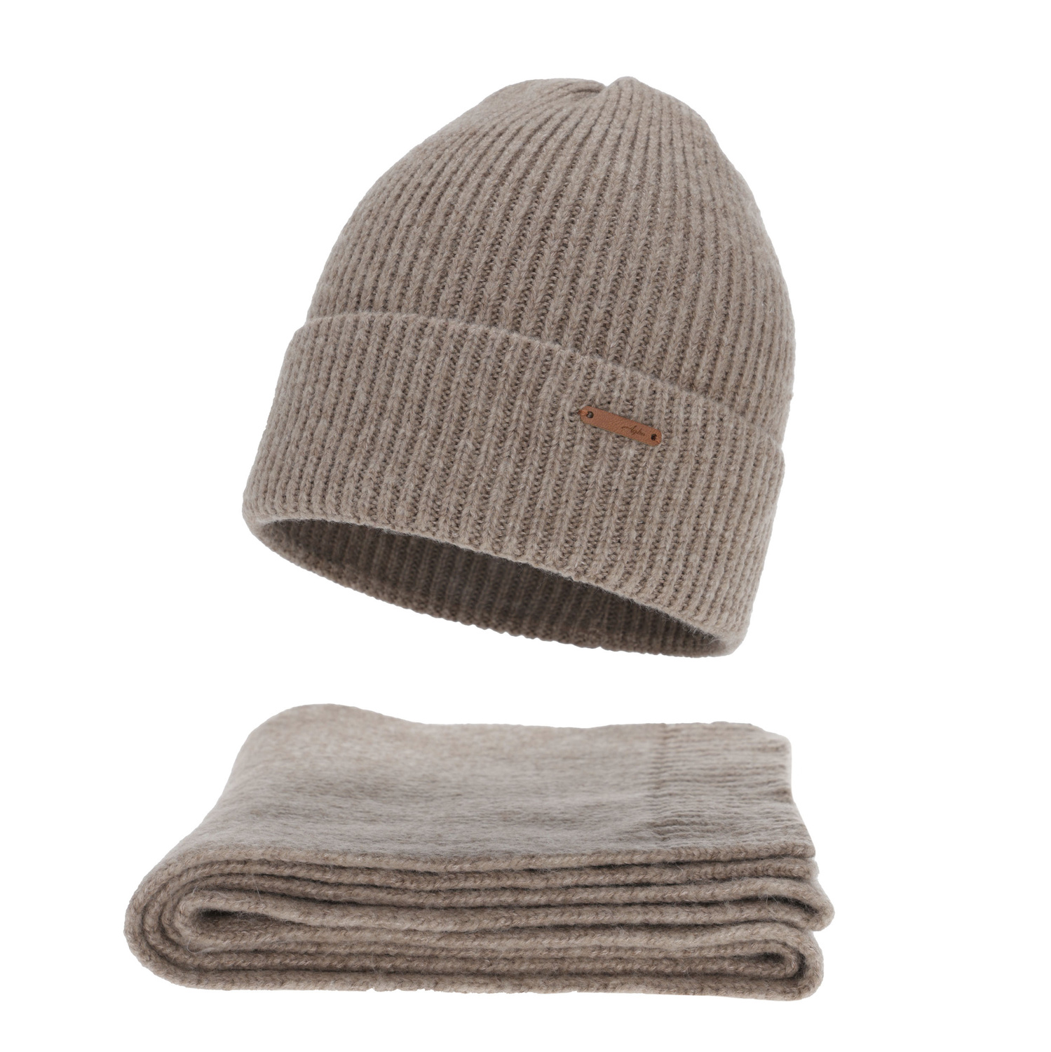 Naisten talvisetti: pipo ja huivi, ciemnobeżowy, merinovillalla, Seala