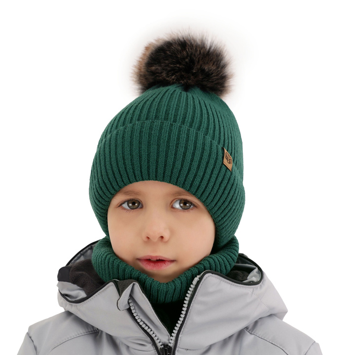 Jongens winter set, groen, met garen pompon, Wizar