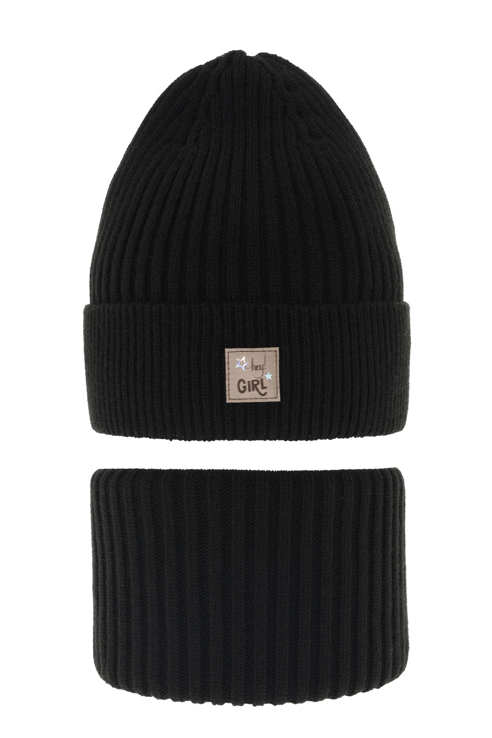 Meisjes winter set muts en buissjaal, zwart, Georgina