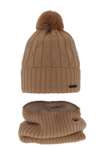 Jongens winter set, camel, met garen pompon, met merinowol, Talar