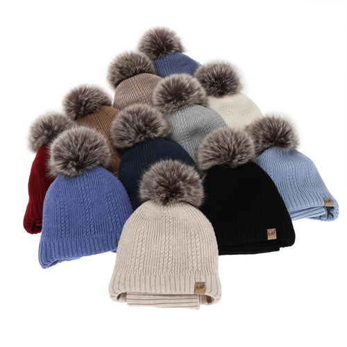 Poikien pipo ja kauluri, talvi setti, sininen, 100% merinovillaa, vuorattu villafleeceellä, sidottava Danny