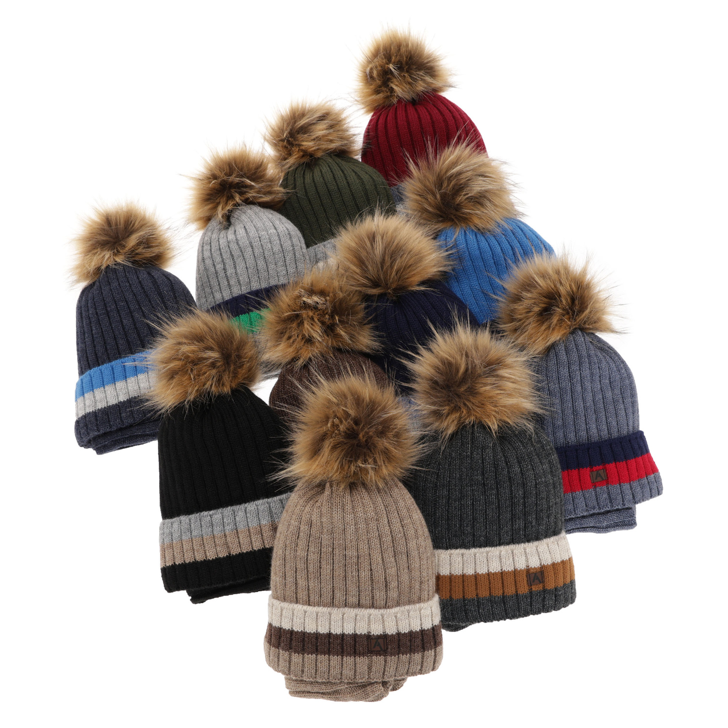 Jongens winter set, lichtgrijs, met garen pompon, gevoerd met fleece, Beno