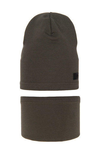 Jongens herfst/lente set muts en buissjaal, khaki, katoenen, Frizi