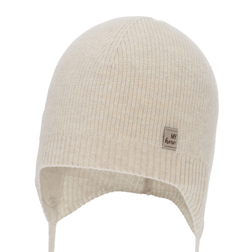 Poikien syys/kevät pipo, vaaleanbeige, merinovilla kashmiria, nauhoilla, Tono