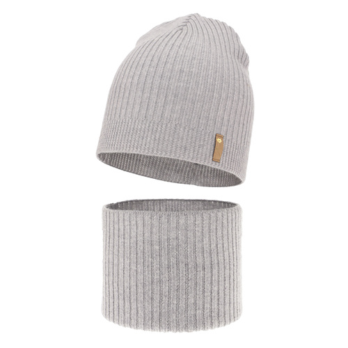 Meisjes herfst/lente set muts en buissjaal, grijs, 100% Merino Wol, Chelsie