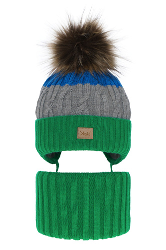 Jongens winter set, groen, met garen pompon, Maxwell
