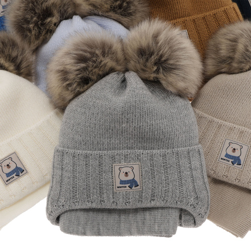 Jongens winter set, grijs, met twee pompons, met bindkoorden, Jewel