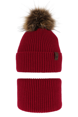 Jongens winter set, rood, met garen pompon, Modus