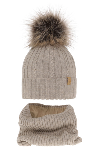 Meisjes winter set, beige, met merinowol, Mirabel