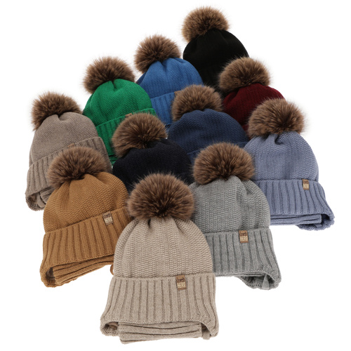 Jongens winter set, grijs, met garen pompon, Kayen