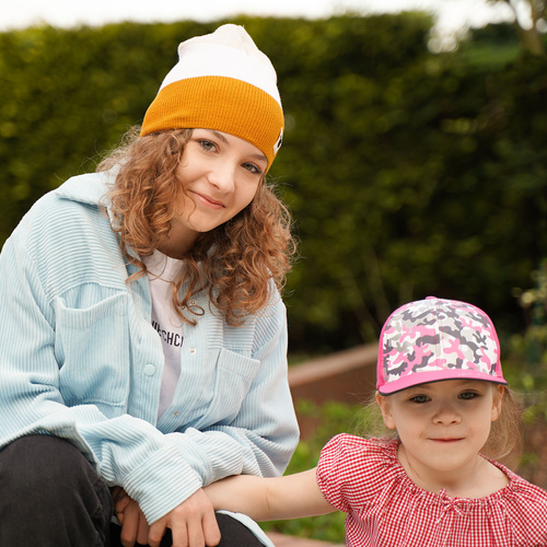 Meisjes baseballpet, zwart, met camouflagepatroon, katoen, met elastiek achter, Czapka z daszkiem dla dziewczynki